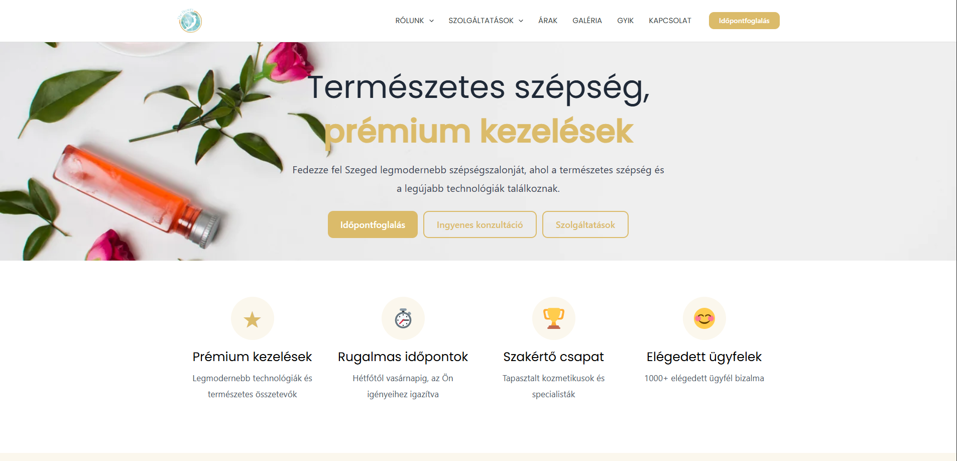 Beauty shop weboldal online időpontfoglalással