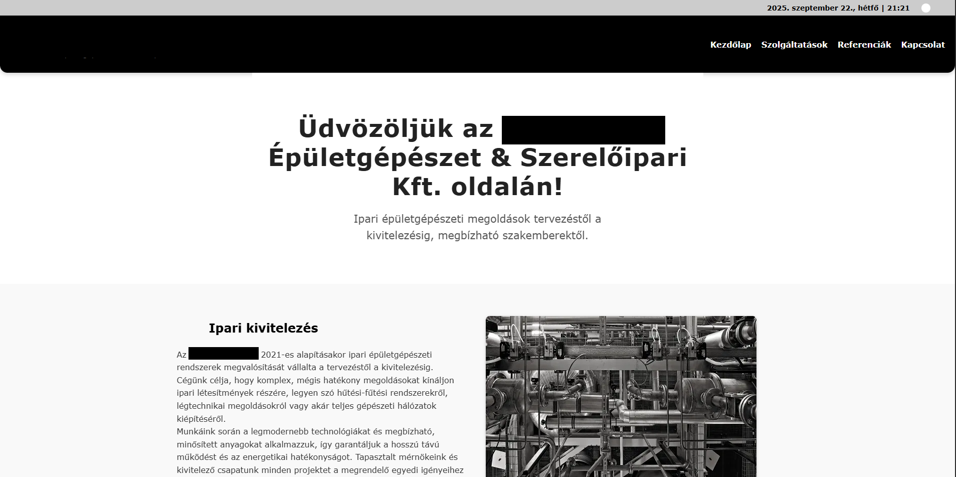 Egyszerű bemutatkozó oldal egy kisebb cégnek